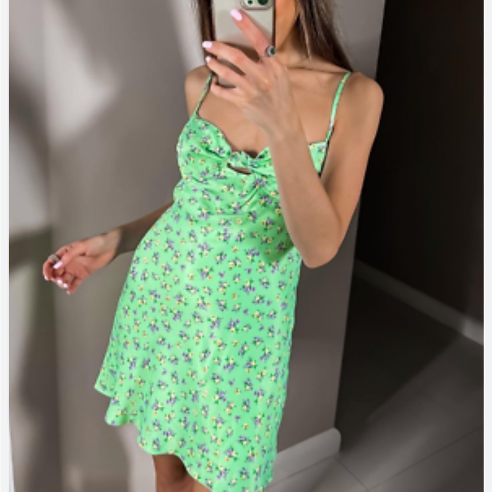Zara Light Green Floral Mini Dress